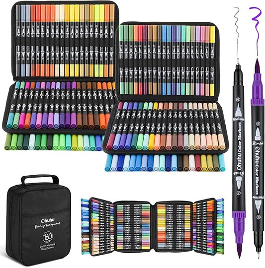 Ohuhu Markers for Adult Coloring Books No Bleeding 160 Colors Water-based Dual by Ohuhu