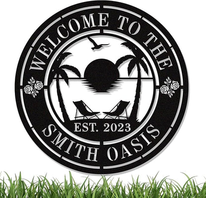 Personalised Tropical Patio Metal Sign, Custom Oasis Metal Sign, Custom by HYTSIGN
