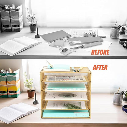 EASEPRES 5 Slot Mesh Desk Organizer Tray, File Paper Letter Folder Holder - Image 3