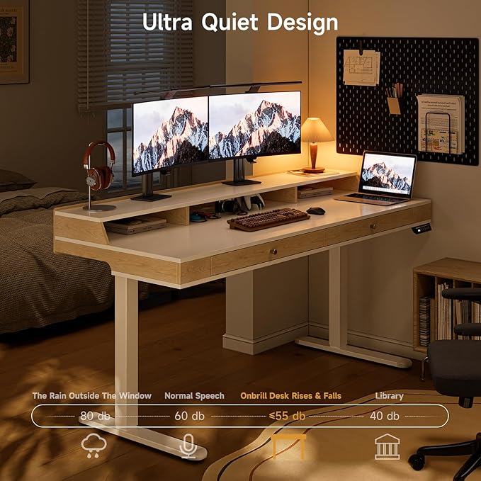 Standing Desk With Drawers, 47x23.6 Inch Electric Stand Up With Storage Shelf - Image 4