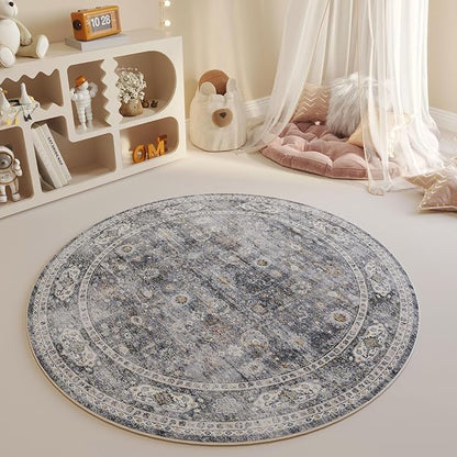 Rugcomf Round Rug 4ft Washable Circle Rug Non Slip Low Pile Boho Small Circular - Image 6
