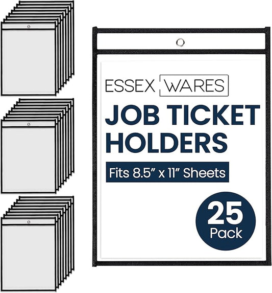 Essex Wares - 25 Pack, Job Ticket Holders, Reusable & Easy Erase Plastic by EssexWares