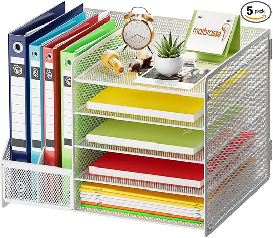 Marbrasse Desk Organizer with File Holder, 5-Tier Paper Letter Tray, Mesh Desk by Marbrasse