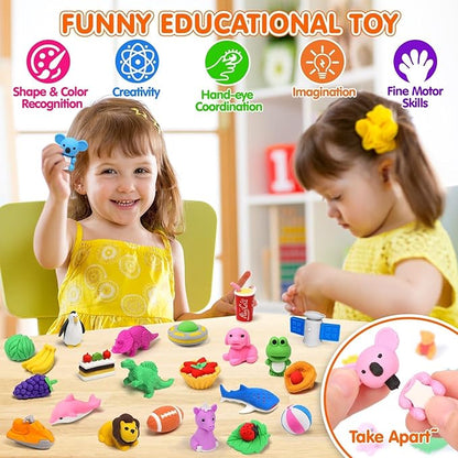 140 Pack Animal Erasers for Kids 3D Puzzle Mini Pencil Eraser Bulk Desk Pets - Image 3