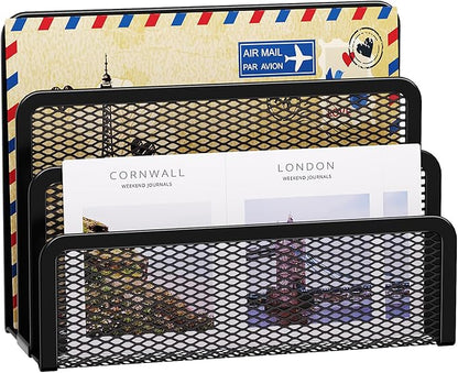 Marbrasse Mail Organizer for Desk, 3-Slot Mesh Metal Mail Holder countertop by Marbrasse