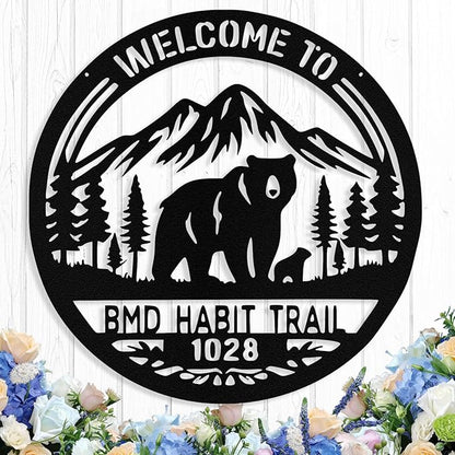 Custom Bear Metal Sign, Personalized Metal Address Signs Plague by logo