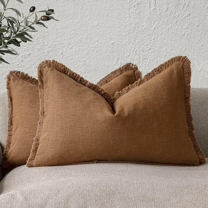 Foindtower Set of 2 Decorative Linen Fringe Lumbar Throw Pillow Covers by Foindtower