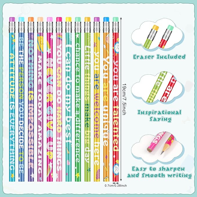 200 Pcs Motivational Pencils Bulk, Rainbow Inspirational School Pencils - Image 3