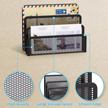 Marbrasse Mail Organizer for Desk, 3-Slot Mesh Metal Mail Holder countertop - Image 2