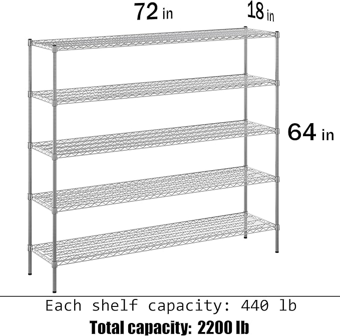 Regal Altair 18" Deep x 72" Wide x 64" Height Wire Shelving Kit | 5-Tier | NSF - Image 3