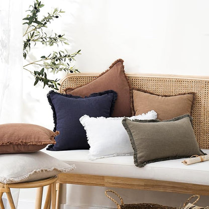 Foindtower Set of 2 Decorative Linen Fringe Throw Pillow Covers Cozy Boho - Image 7