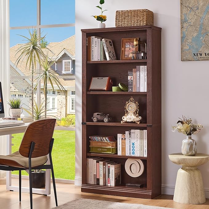 RWYHG 70" Walnut Tall Bookshelf Set of 4, 5-Tier Thick Wooden Book Shelf - Image 2