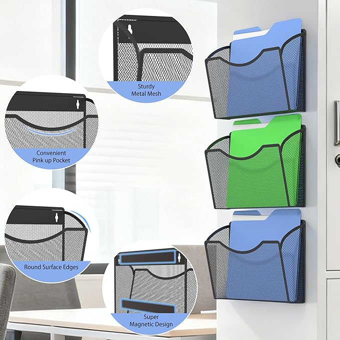 Gawerk Mesh Hanging Wall File Holders, Metal Vertical Wall Basket Mail Organizer - Image 3