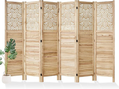 Svimi Folding Room Divider, 66.9 Inch 6 Panels Wood Carved Privacy Screens by Svimi