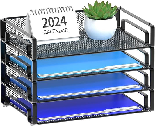 Samstar 4 Pack Stackable Letter Paper Tray, Desk File Organizer Paper Sorter by Samstar