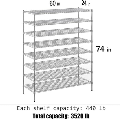 Regal Altair 24" Deep x 60" Wide x 74" Height Wire Shelving Kit | 8-Tier | NSF - Image 3