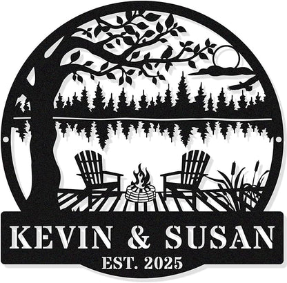 Personalized Mountain Campfire Sign, Custom Fire Pit & Campsite Decor, Metal by HYTSIGN