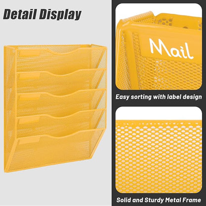 EASEPRES 5 Pocket Mesh Hanging Wall File Organizer, Wall Mounted Mail Paper - Image 4
