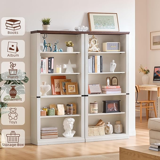 RWYHG 70" White Tall Bookshelf Set of 4, 5-Tier Thick Wooden Book Shelf - Image 4