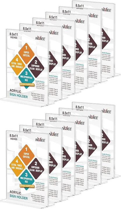 NIUBEE 12 Pack Acrylic Sign Holder 8.5 x 11 by NIUBEE