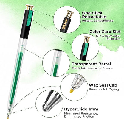 ZSCM Retractable Glitter Gel Pens, 12 Colors Large Capacity Green Glitter - Image 2