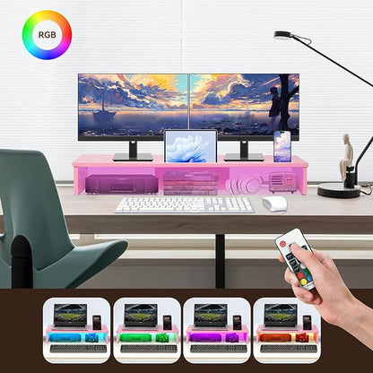 Qupui TV Riser Stand with LED Lights, 42.5in Super Large Monitor Stand with - Image 3