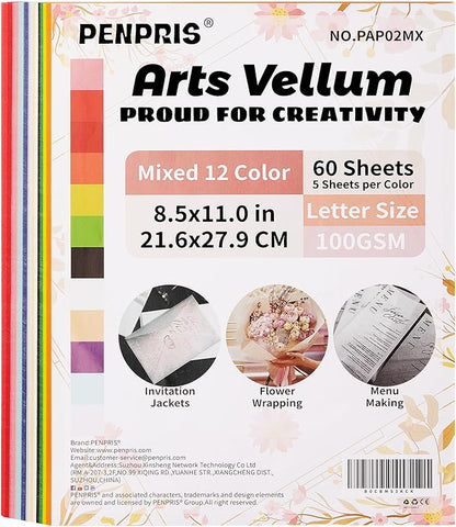 60 Sheets Colorful Vellum Paper Translucent Tracing Paper by PENPRIS