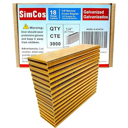 SimCos 18 Gauge 1/4" Narrow Crown Staples, Galvanized Upholstery Staples by SimCos