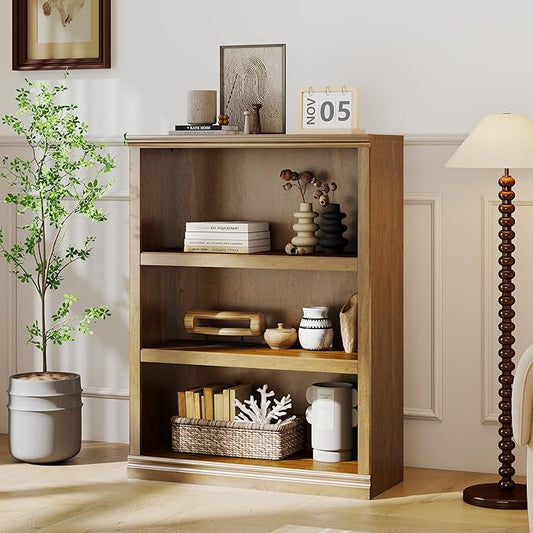 blini 3-Shelf Bookcase Wooden Bookshelves 33in Wide Floor Standing Display by blini