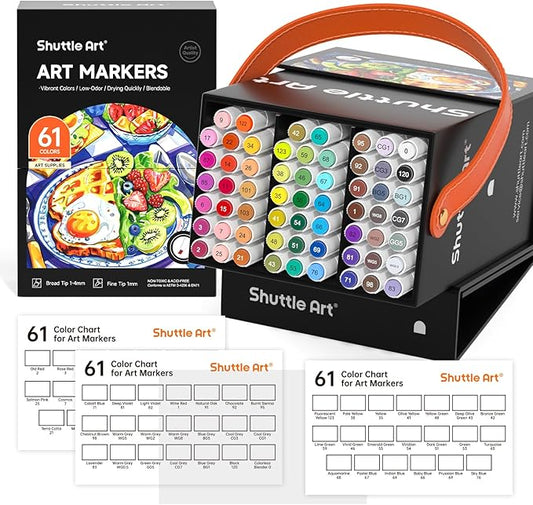 Shuttle Art 61 Colors Alcohol Markers, 60 Colors Dual Tip Art Marker Set Plus 1 by ShuttleArt