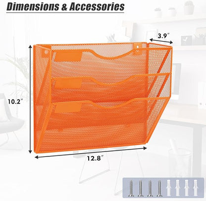 EASEPRES 3 Pocket Mesh Hanging Wall File Organizer, Wall Mounted Mail Paper - Image 2