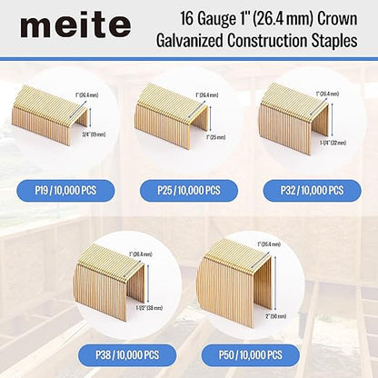 meite 16 Gauge 1-Inch Wide Crown Staples 1-1/2'' Leg, Galvanized P-Type Heavy - Image 2