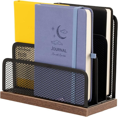 Wooden Desk Mail Organizer, Desktop File Organizer Metal Mesh - Image 2