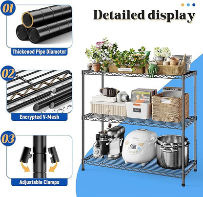 3- Shelf Metal Shelving Unit 35.6Wx14Dx36H, Adjustable Storage Shelves Heavy - Image 5
