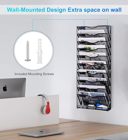 Solinxe 10-Tier Wall File Organizer, Mesh Mail Organizer Wall Mounted Paper - Image 2