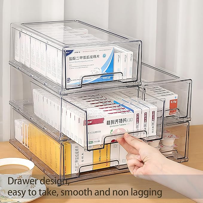 Sgoostood 6 Pack Stackable Organizer Drawers, Transparent Drawer in Home - Image 2