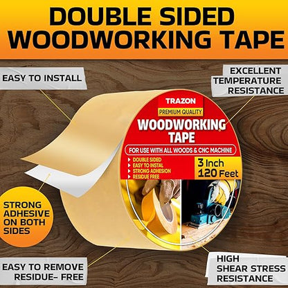 Trazon Double Sided Woodworking Tape Super Strong, 3 Inch x 120 Feet, Wood - Image 2
