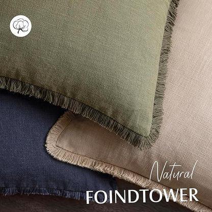 Foindtower Set of 2 Decorative Cozy Farmhouse Cushion Cover Linen Fringe Throw - Image 4