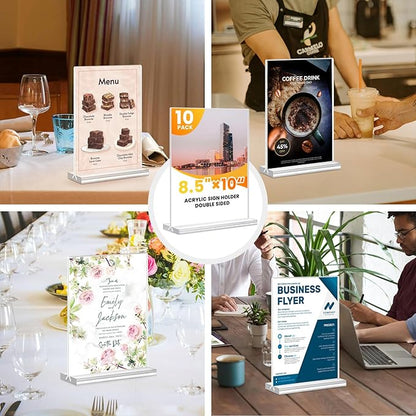 Acrylic Sign Holder 8.5x11, 10 Pack Clear Table Plastic Vertical Clear Double - Image 8