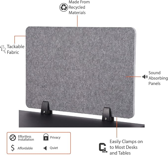 Stand Up Desk Store ReFocus Raw Clamp-On Acoustic Desk Divider Mounted Privacy - Image 7