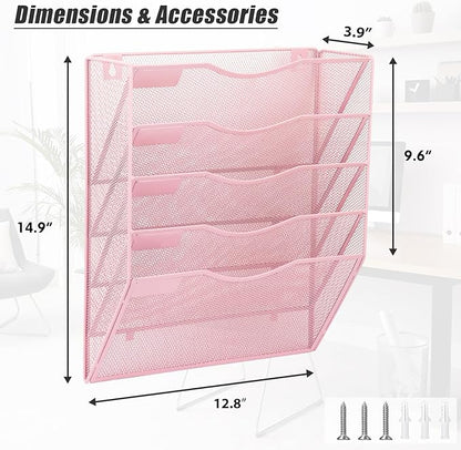 EASEPRES 5 Pocket Mesh Hanging Wall File Organizer, Wall Mounted Mail Paper - Image 2