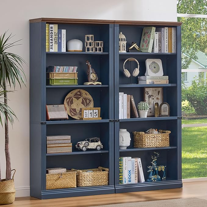 RWYHG 70" Blue Tall Bookshelf Set of 3, 5-Tier Thick Wooden Book Shelf - Image 7