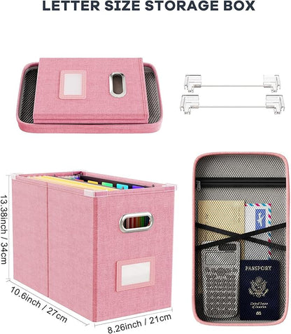 Oterri File Organizer Box with Lid, Hanging Filing File Box with Mesh Pocket - Image 2