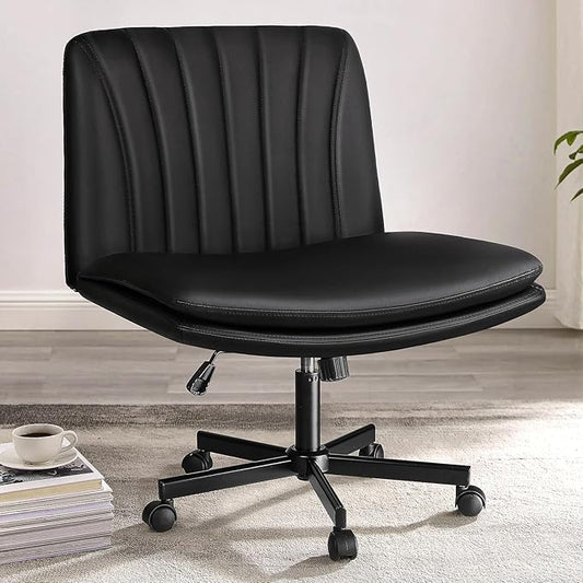 PUKAMI Criss Cross Chair with Wheels, PU Leather Armless Cross Legged Office by PUKAMI
