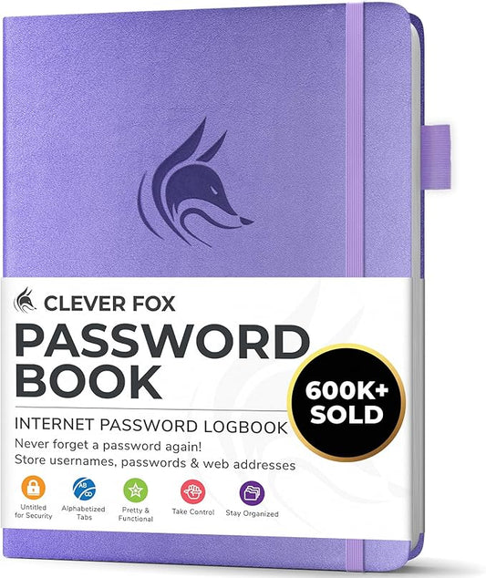 Clever Fox Password Book with alphabetical tabs. Internet Address Organizer by CleverFox