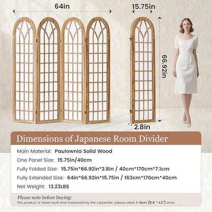 Asnefeli 4 Panel Japanese Room Divider, Shoji Style Partition Divider, Fully - Image 7