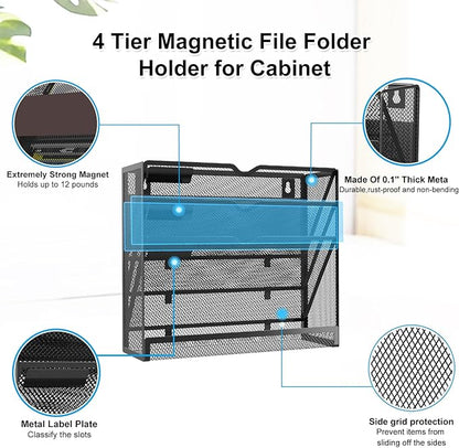 KZWKRG 4 Tier Magnetic File Holder, Large Capacity Mesh Hanging Wall Organizer - Image 8