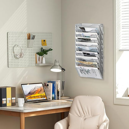 EasyPAG Wall File Organizer for Office 10 Pocket Mesh Wall Mounted Paper - Image 8