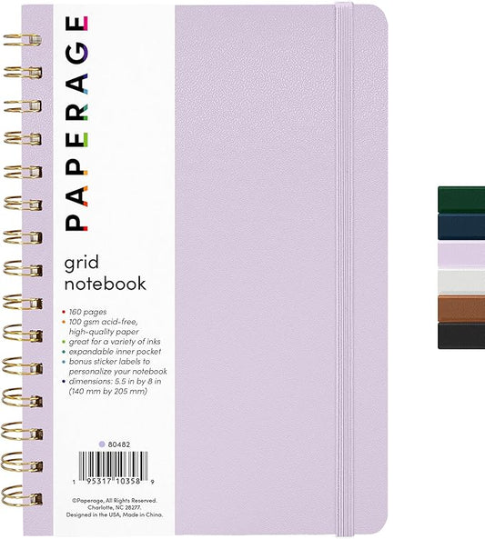 PAPERAGE Graph Paper Spiral Notebook & Journal, 160 Pages, Medium 5.5 inches x by PAPERAGE
