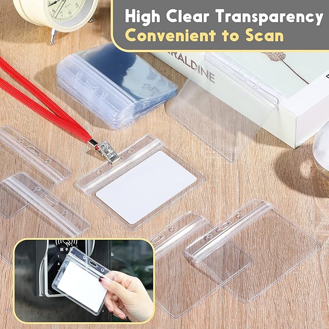 Marspark 50 Pieces Clear Plastic Horizontal Name Badge ID Card Holders - Image 6